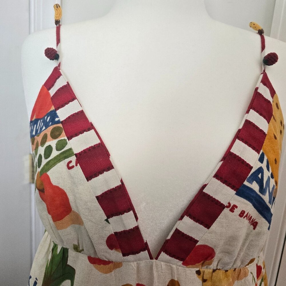 NWT Farm Rio Mixed Picnic Vibrant & Sexy Low Cut Summer Maxi Dress Size L - Picture 2 of 16